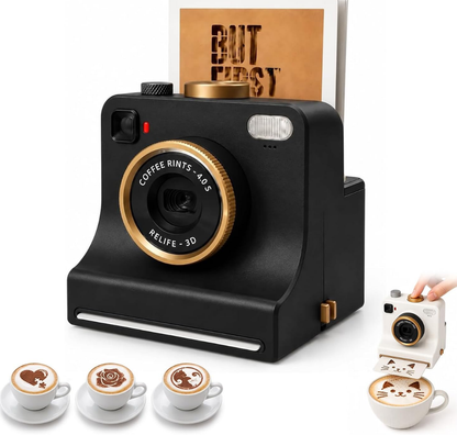 Black LatteoArt™ latte art camera stencil kit with 8 pattern plates
